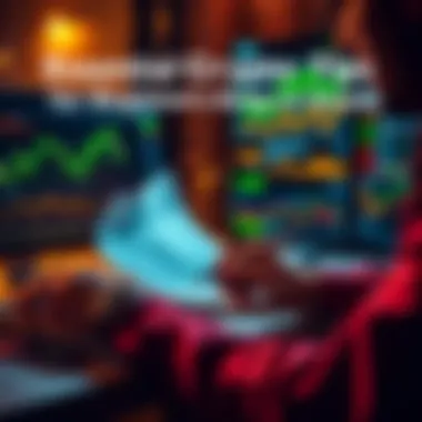 A person reviewing cryptocurrency charts and documents on a laptop, taking notes with a pen.