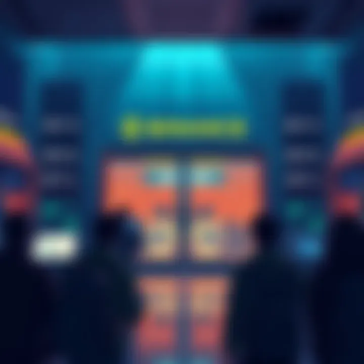 A visual representation of a closed digital exchange, symbolizing the potential collapse of Binance and its impact on the cryptocurrency market, with disillusioned traders watching on their devices.