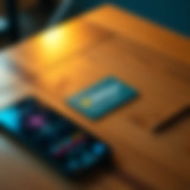 Crypto Card on Table A BitMart crypto card laying on a wooden table next to a smartphone displaying a blockchain app.