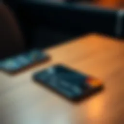 A sleek crypto card placed on a wooden table, alongside a smartphone displaying a cryptocurrency app, illustrating the modern payment method.