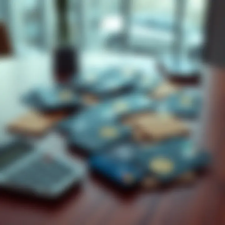 A collection of crypto cards scattered on a table with a calculator and a smartphone, symbolizing payment struggles and market competition.