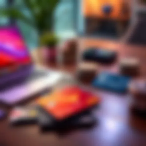 Different crypto cards placed on a table with a laptop and cash, showing their features and rewards