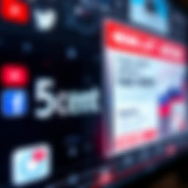 A close-up of a digital screen displaying a 5-cent crypto contract alongside social media icons and a news alert about misinformation regarding Netanyahu