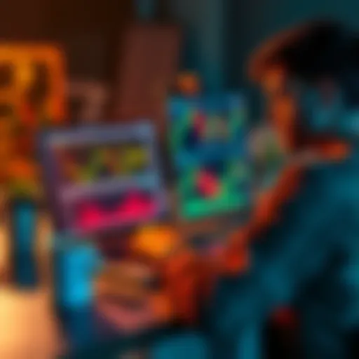 A person analyzing cryptocurrency charts and graphs on a laptop, focused on trading strategies with a coffee cup nearby.