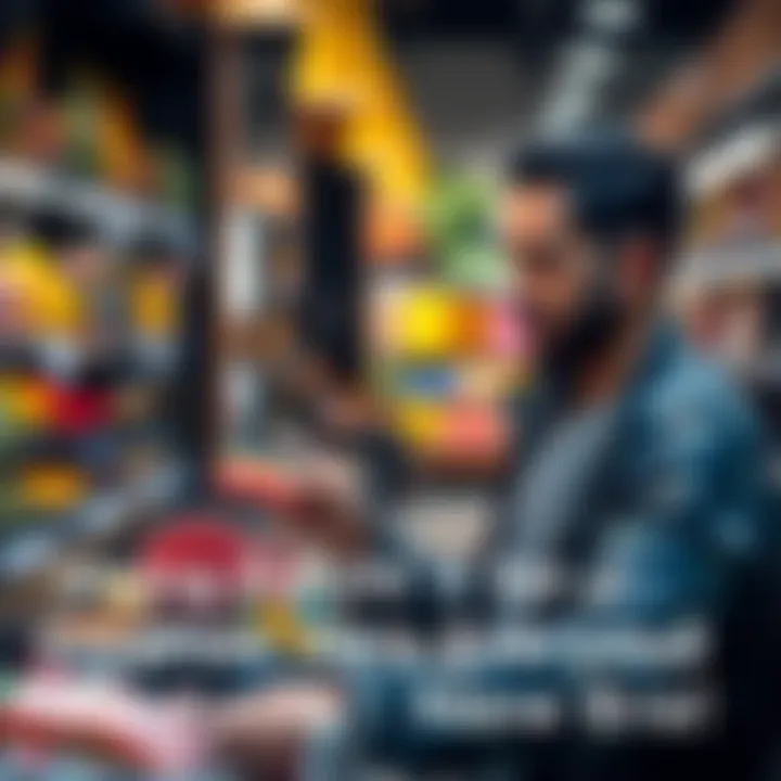 A person making a payment with a crypto debit card while shopping for groceries