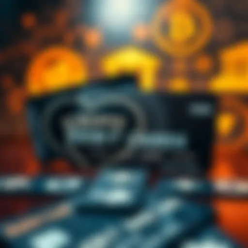 A graphic showing failed crypto debit cards with regulatory and banking symbols in the background