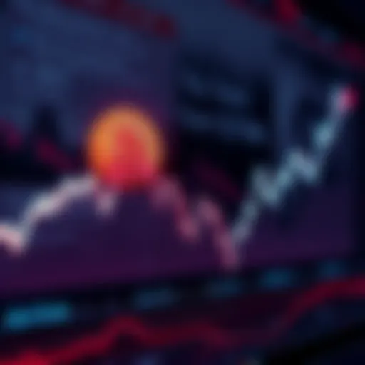 A digital chart showing a downward trend in cryptocurrency values, with Bitcoin prominently featured, against a backdrop of news headlines about U.S. economic uncertainty.