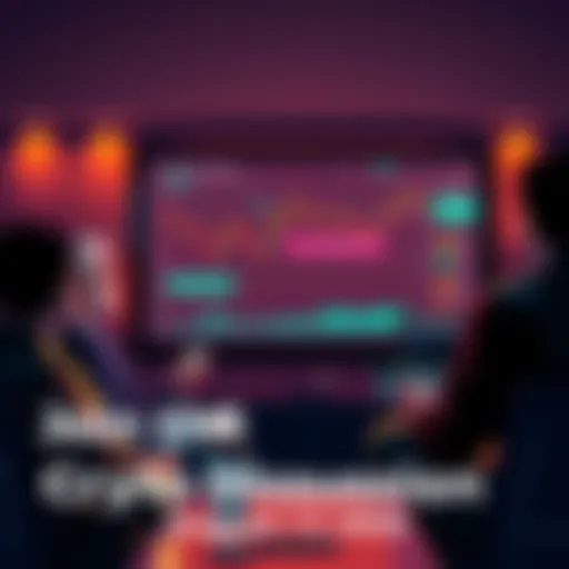 A group of people discussing cryptocurrency with charts and graphs on a screen, highlighting important trading advice.