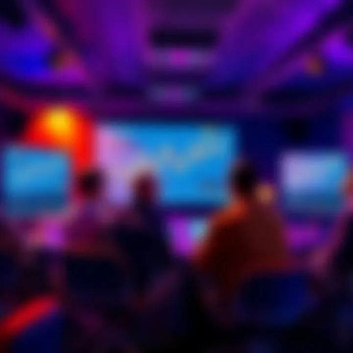 Crypto Discussion Meeting People engaging in a discussion about cryptocurrencies, sharing tips and safety guidelines, with charts and graphs visible on screens.