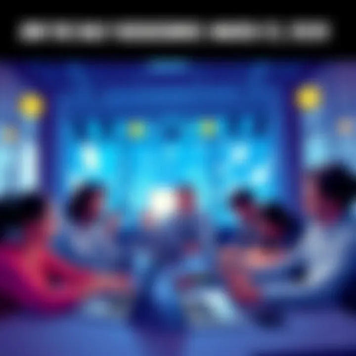 Crypto Discussion Session People engaging in a lively discussion about cryptocurrency with laptops and phones.