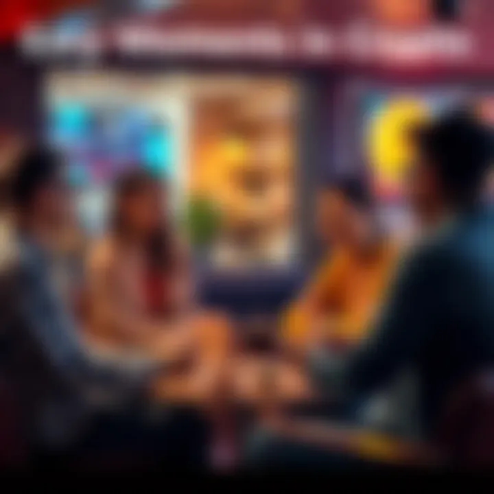 A group of people discussing their simple and positive experiences with cryptocurrency in a relaxed setting