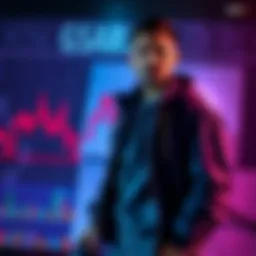 A crypto enthusiast stands in front of financial charts and banking law documents, highlighting the importance of regulations in the crypto market.