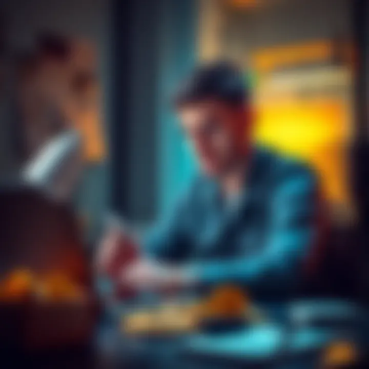 A person sitting at a desk, examining various cryptocurrency tokens on a laptop, looking thoughtful about their portfolio.