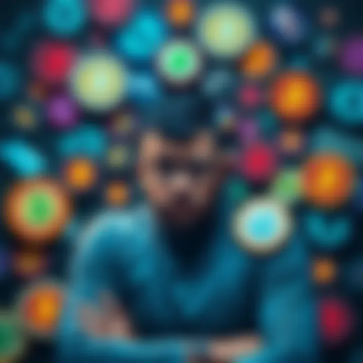 A stressed person surrounded by multiple crypto wallet icons, looking overwhelmed by their complexity.