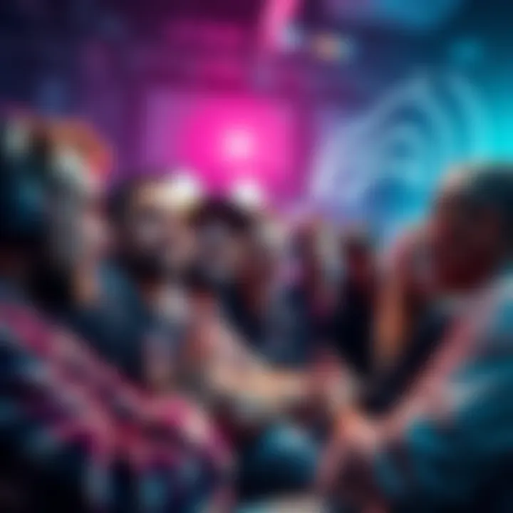 Group of crypto enthusiasts discussing Tether's money printing practices, with mixed expressions of excitement and concern.