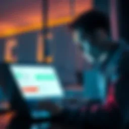 A person looking worried while checking their crypto account on a laptop, showing a notification about fund withdrawal requests.