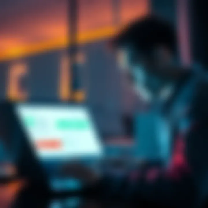 Crypto Exchange Risk A person looking worried while checking their crypto account on a laptop, showing a notification about fund withdrawal requests.