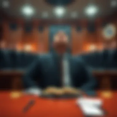 Crypto Executive Convicted A courtroom scene with a cryptocurrency executive found guilty of fraud, surrounded by legal symbols and distressed investors.