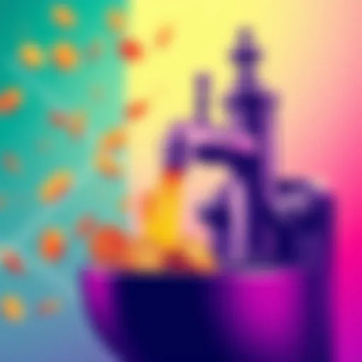 Illustration showing a crypto faucet with coins flowing out, depicting income generation for owners through ads and affiliate programs.