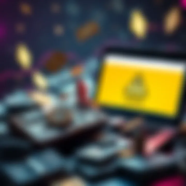 A graphic showing a broken wallet surrounded by dollar bills and a laptop with a warning sign, representing cryptocurrency fraud.