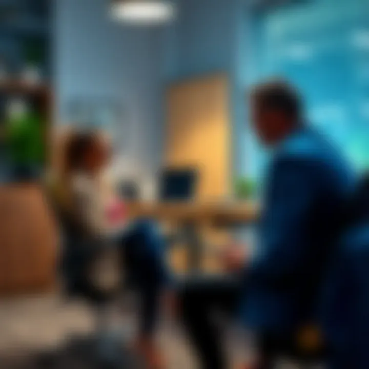 A couple sits across from a CPA discussing tax forms and cryptocurrency gains in a friendly office setting.