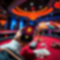 A person holding a smartphone displaying cryptocurrency while sitting at a casino table with chips and cash around them.