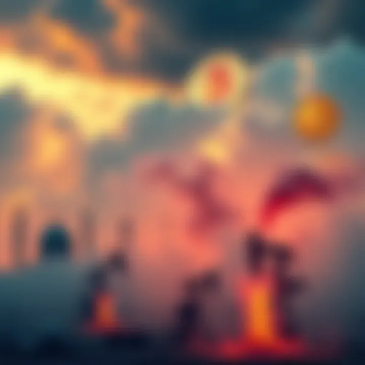 A visual representation of cryptocurrencies with a backdrop of Middle Eastern landmarks and oil prices rising, symbolizing market uncertainty.