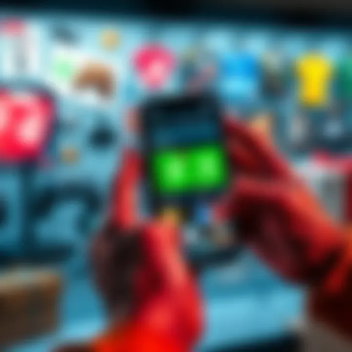 Cryptocurrency Exchange for Gift Cards A person holding a smartphone showing a cryptocurrency wallet, looking at gift card options on the screen, with gaming items in the background.