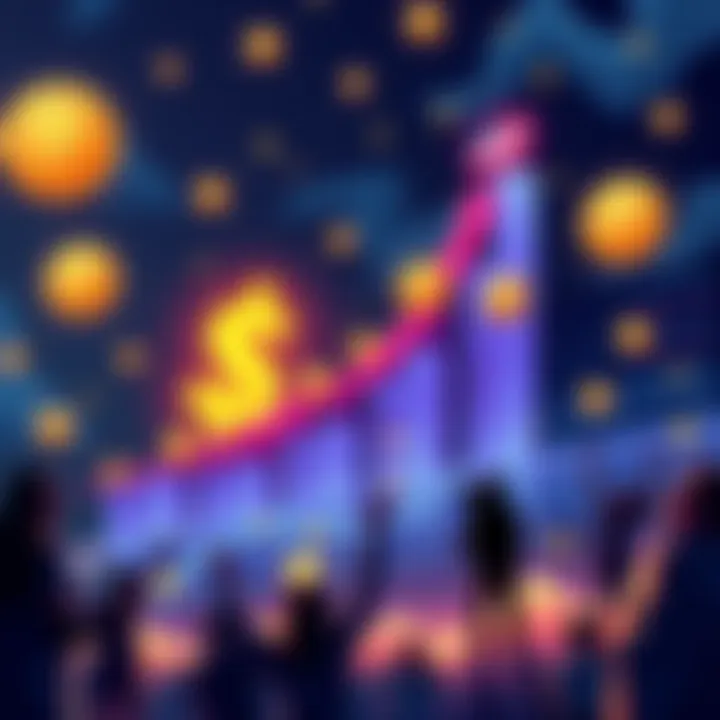 An illustration showing rising cryptocurrency symbols with people celebrating, representing the economic impact of crypto on American jobs and the economy.