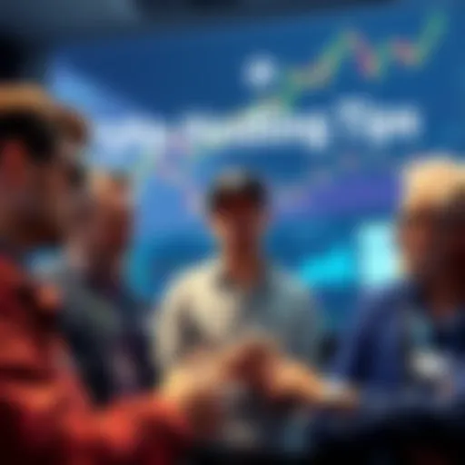 Crypto Hodling Tips A group of experienced traders sharing tips on crypto investment strategies, with charts and graphs in the background.