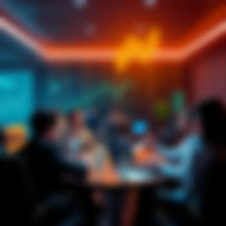 Businesspeople in a meeting discussing mergers in the crypto industry