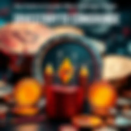 Illustration of key factors in cryptocurrency investing such as utility, market cap, and privacy. Visual elements include symbols representing these aspects with coins in the background.