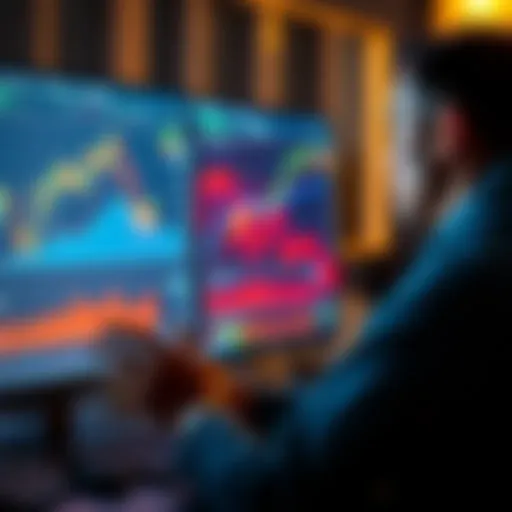 A person analyzing cryptocurrency graphs and charts on a computer screen, focused on Bitcoin and Ethereum trends.