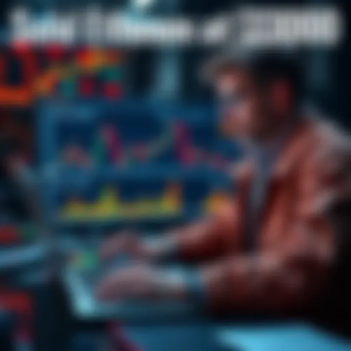 An investor analyzes cryptocurrency market trends with a laptop and charts showing Ethereum price changes.