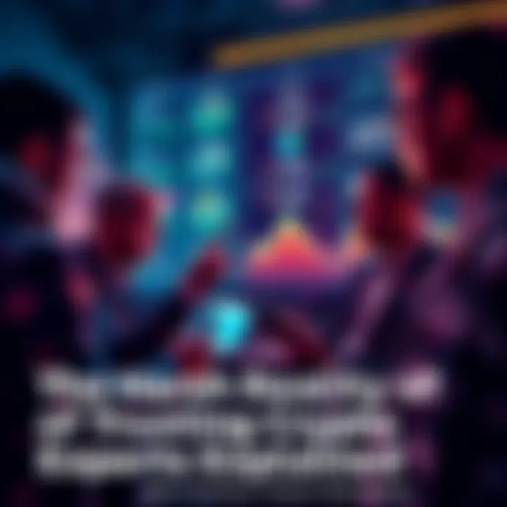 A group of people looking at graphs and charts related to cryptocurrency, discussing the risks and challenges in investing.