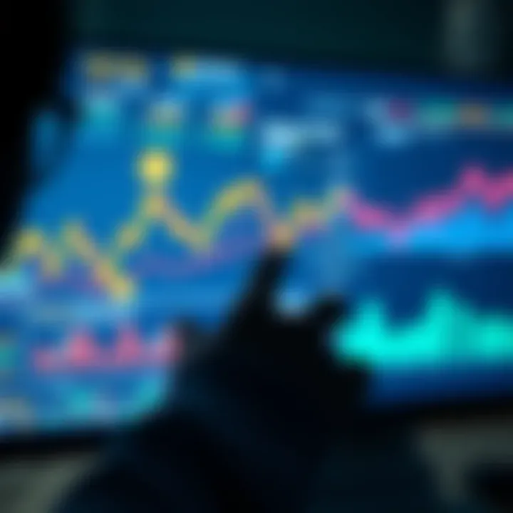 A person looking at a computer screen displaying various cryptocurrency graphs, with a focus on one labeled 'Butt Coin', while global issues like climate change are visible in the background.