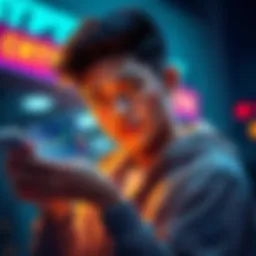 A young person confidently holding a smartphone displaying cryptocurrency charts, symbolizing dedication to their investments.