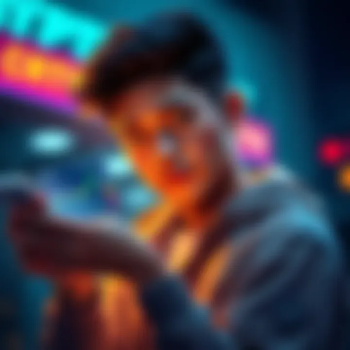 A young person confidently holding a smartphone displaying cryptocurrency charts, symbolizing dedication to their investments.