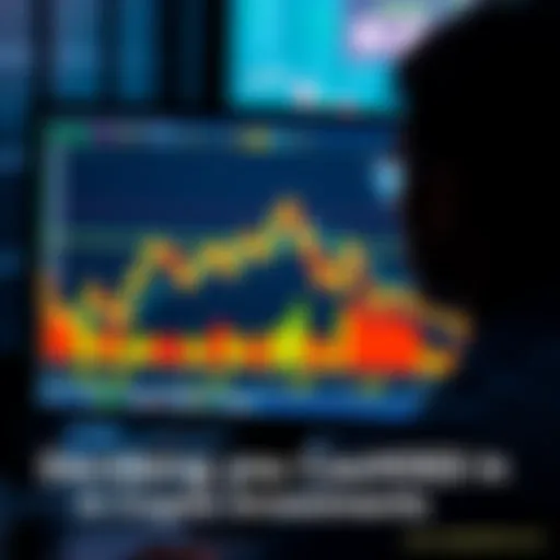 A person looks at a fluctuating cryptocurrency chart on a computer screen, weighing options to cash out or hold.