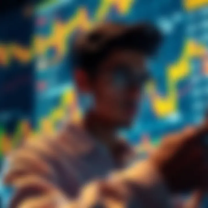 Individual looking at cryptocurrency charts and holding coins, contemplating whether to sell or hold investments.