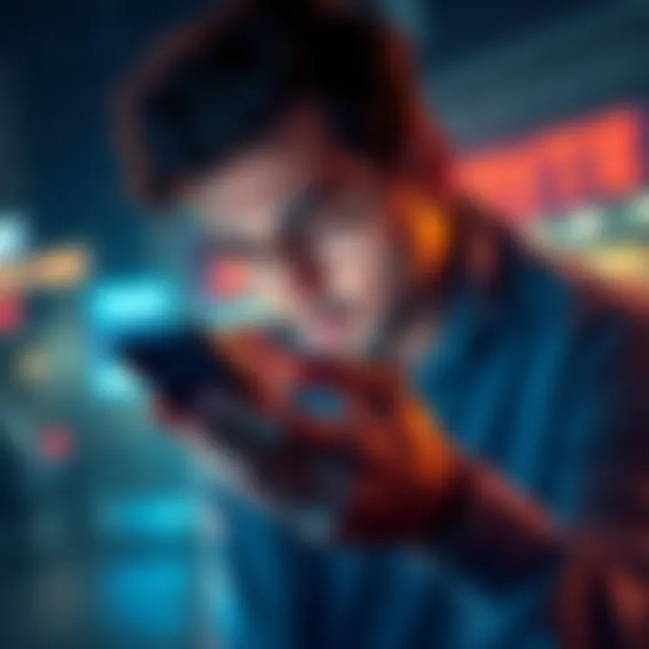 Crypto Investment Dip A disappointed person checking their phone, showing a falling crypto value on the screen, symbolizing investment loss