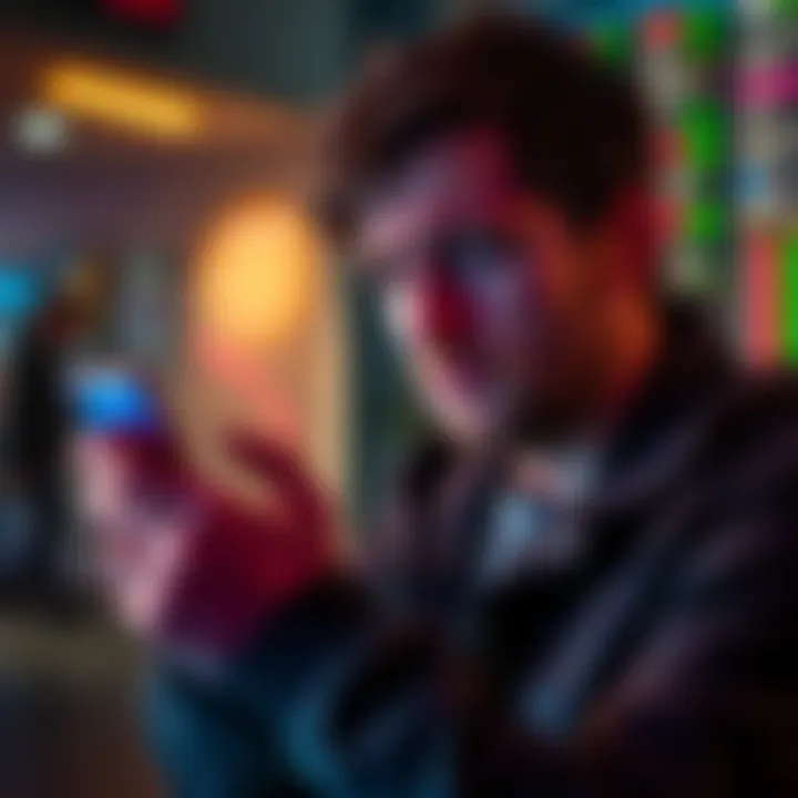 Crypto Investment Regrets A person looking disappointed while checking crypto prices on a phone, symbolizing regret in investments.