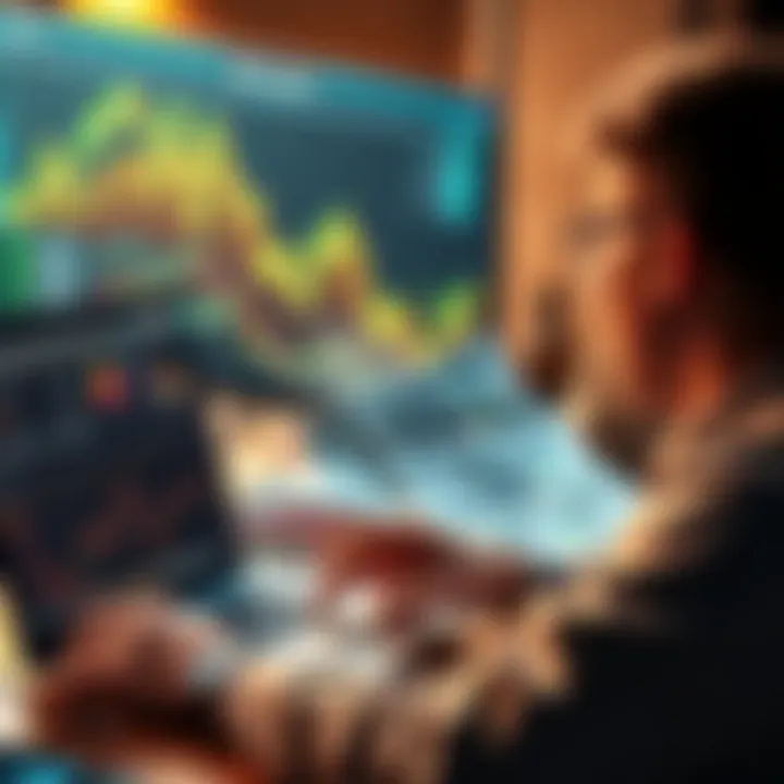 A person reviewing cryptocurrency charts and planning investment strategies with dollar bills and a laptop on a desk
