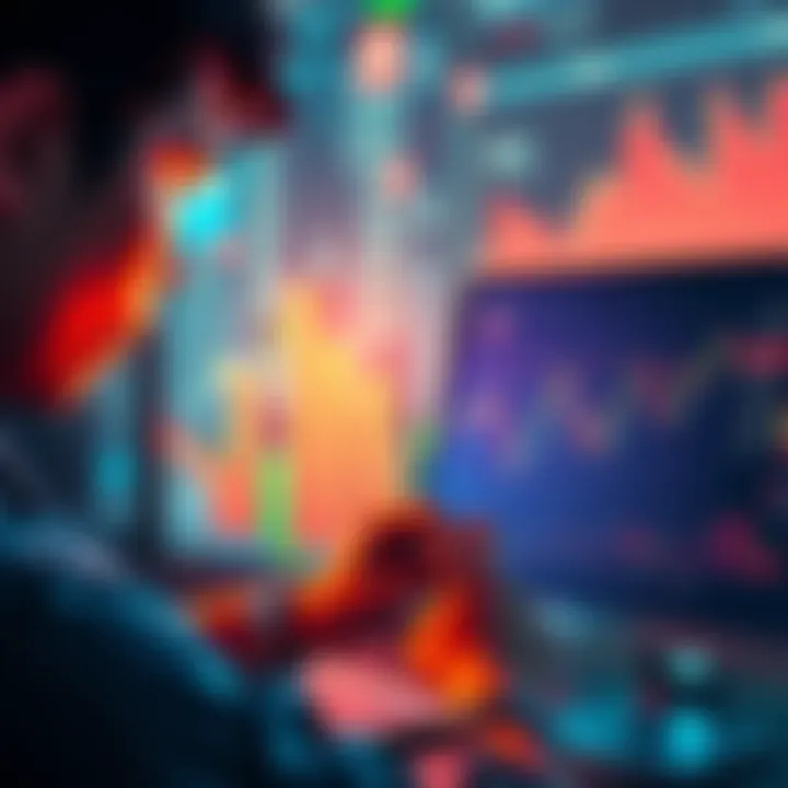 A person studying crypto graphs and coin values, contemplating liquidation and DCA strategy.