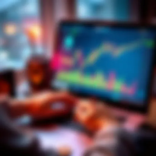 A person analyzing cryptocurrency charts on a laptop, with Bitcoin and Ethereum symbols on the screen, planning future investments.