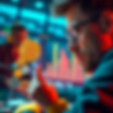 Crypto Investor Weighing Choices A crypto investor looks at various coins, contemplating investment decisions and the impact of over-diversification on their portfolio.
