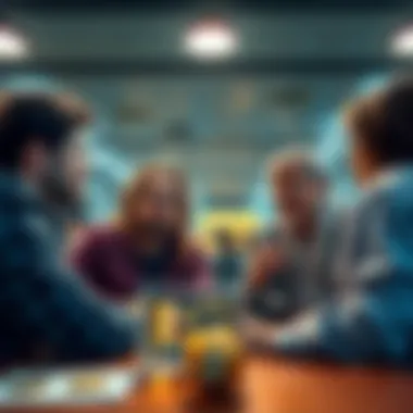 Group of people discussing their crypto investment losses in a casual setting, showing mixed emotions.