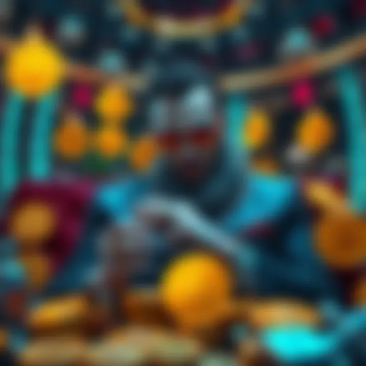 A wealthy man, Crypto Joe, surrounded by Bitcoin coins and luxury items, illustrating wealth disparity in a future dominated by Bitcoin