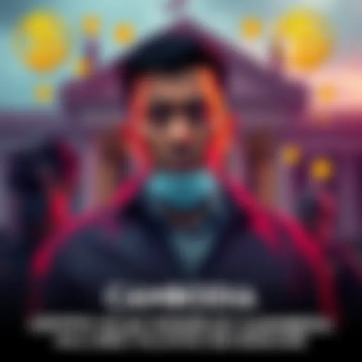 Authorities arrest a man in handcuffs in front of a building, with Bitcoin symbols in the background, during a crypto fraud investigation