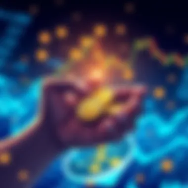 An illustration showing hands holding coins with graphs and charts representing trading fees and risks like impermanent loss.